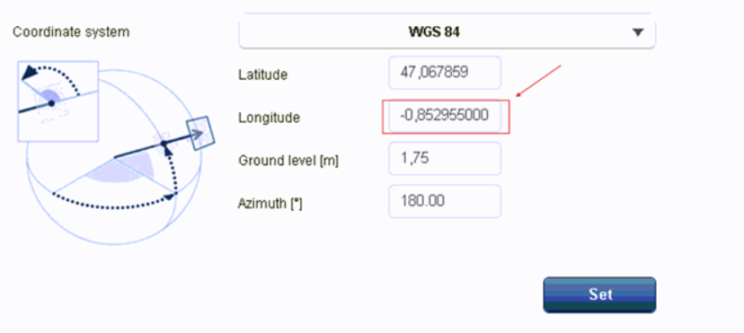 Why is the longitude value in the metadata received from DINION 7100i IR in Genetec RSA different than the one from the camera’s WEB page.png